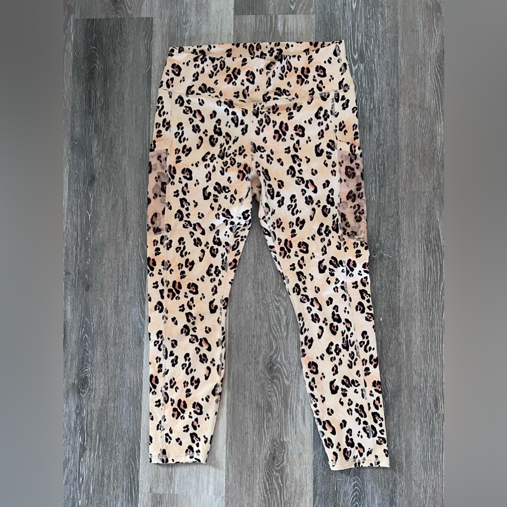 Fabletics Leopard Print Leggings With Mesh Pockets - image 1